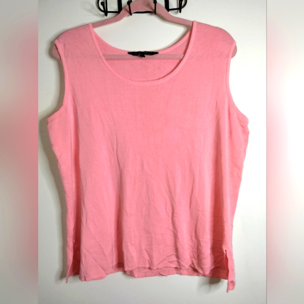 Ming Wang (Size XL) Coral Pink Knit Stretch Blend Sleeveless Basic Tunic Tank